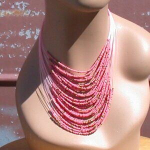 PINK Bohemian Seed Bead Necklace  Fashion Jewelry
